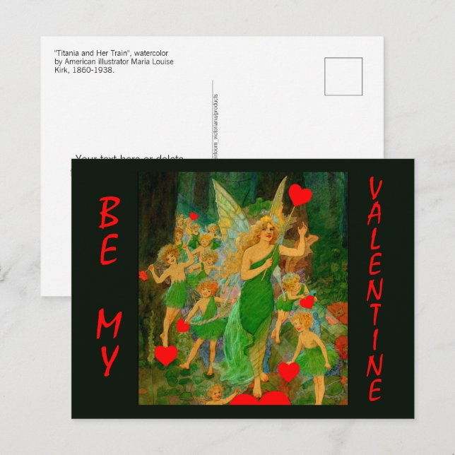 Valentine Fairyland Queen Titania Red Hearts Cupid Postcard (Front/Back)