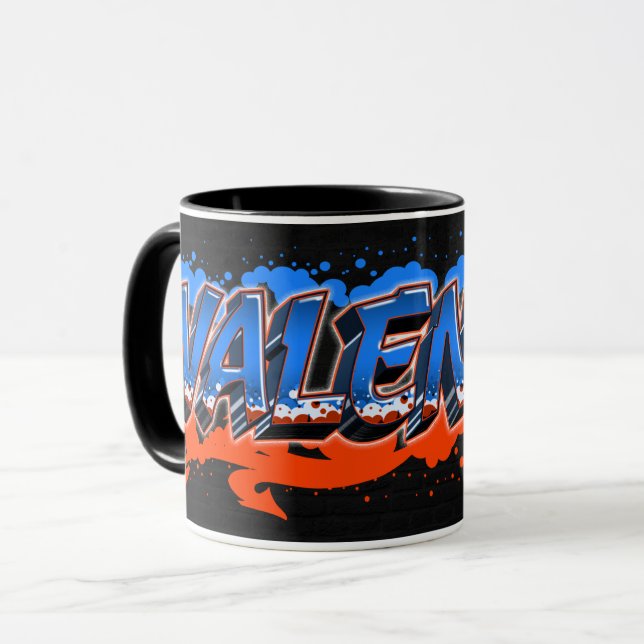 Valentine first name name graffiti blue orange cup (Front Left)
