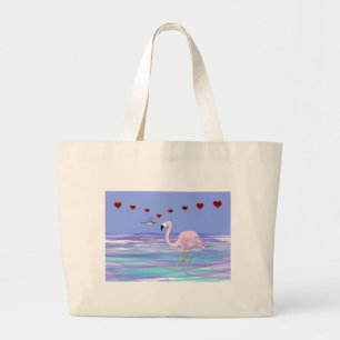Valentine Flamingo Hummingbird Large Tote Bag