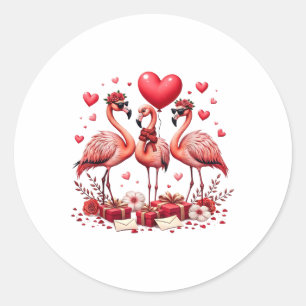 Valentine Flamingo Pink Animal Heart Happy Valenti Classic Round Sticker