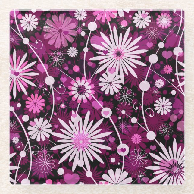 Valentine Floral Pattern Glass Coaster (Front)