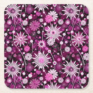 Valentine Floral Pattern Square Paper Coaster