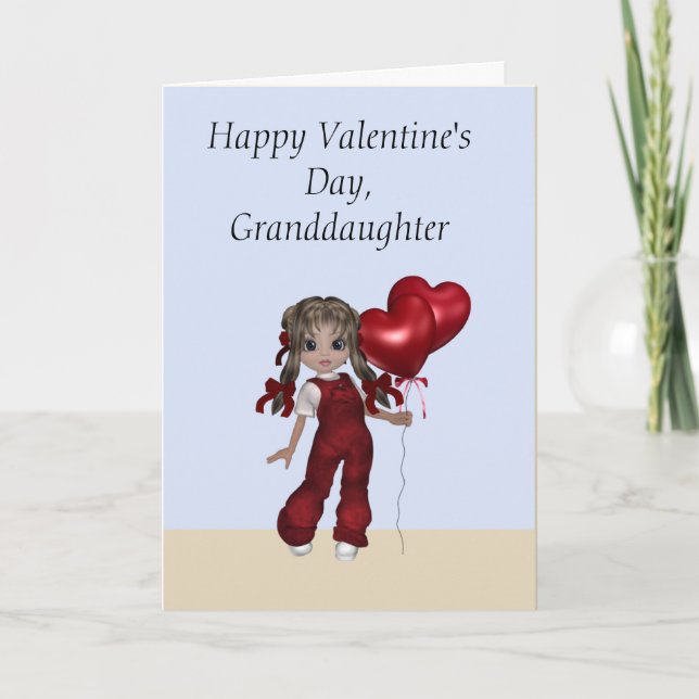 Valentine for Granddaughter, Girl in Red Overalls Holiday Card (Front)