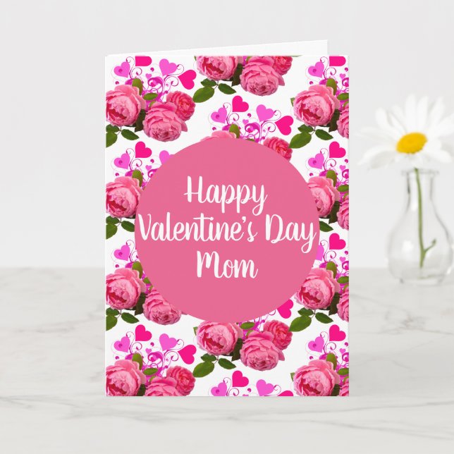 Valentine for Mum Roses and Hearts Greeting  Card (Small Plant)
