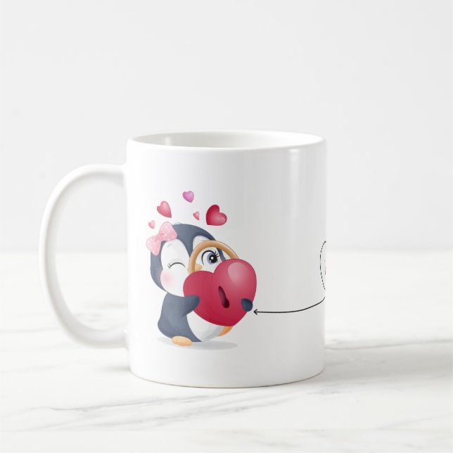 Valentine Fun Penguins Customized Coffee Mug (Left)
