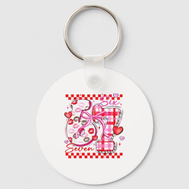 Valentine Funny Six Seven 6 7 Meme Slang Men Women Key Ring (Front)