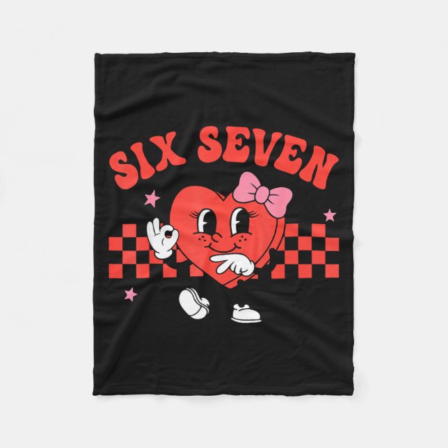Valentine Funny Six Seven Heart Bow Meme Gen Alpha Fleece Blanket (Front)