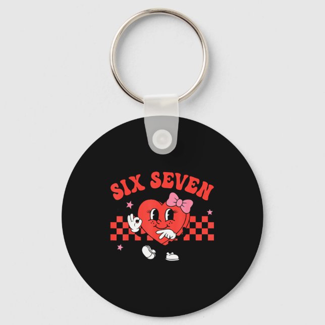Valentine Funny Six Seven Heart Bow Meme Gen Alpha Key Ring (Front)