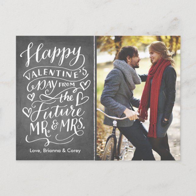 Valentine Future Mr. and Mrs. Photo Save The Date Announcement Postcard (Front)