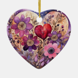  Valentine Garden Hearts And Flowers Ceramic Tree Decoration