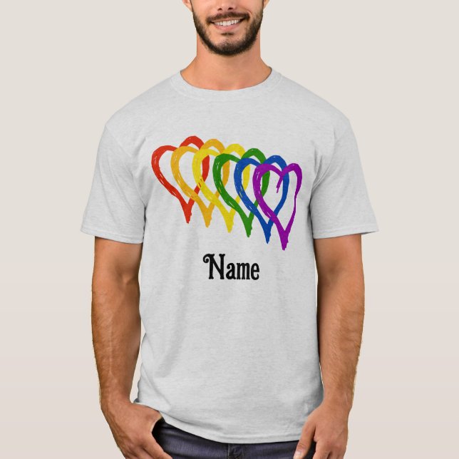 Valentine Gay Pride Rainbow Flag Hearts Customised T-Shirt (Front)