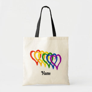 Valentine Gay Pride Rainbow Flag Hearts Customised Tote Bag