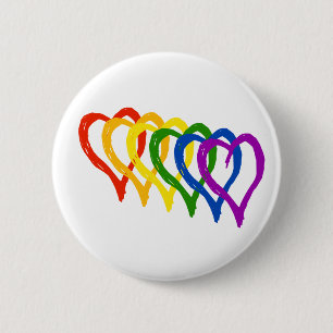 Valentine Gay Pride Rainbow Layered Hearts 6 Cm Round Badge