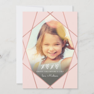 Valentine Geometric Faux Rose Gold Foil Pink Holiday Card