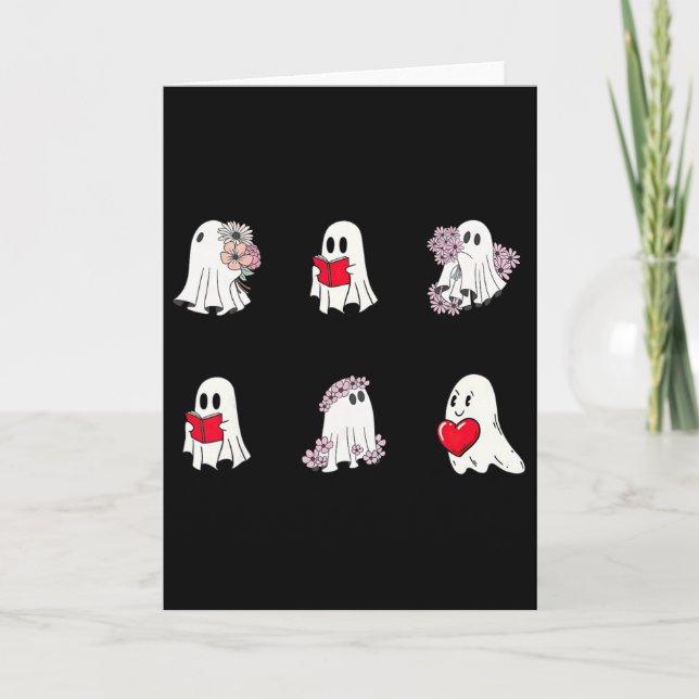Valentine Ghosts Reading A Book Teacher Bookworm  Card (Front)