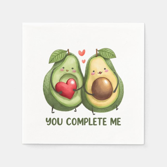 Valentine Gift Avocado You Complete Me Napkin (Front)