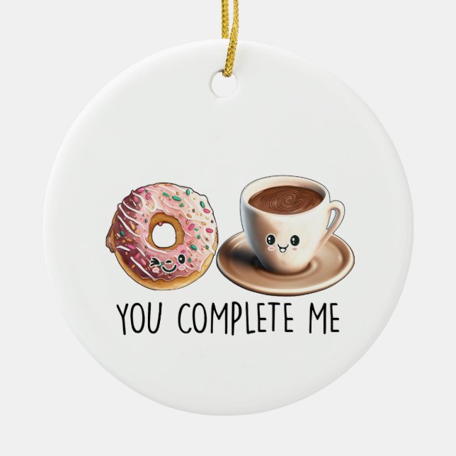 Valentine Gift Coffee You Complete Me Ceramic Tree Decoration (Front)