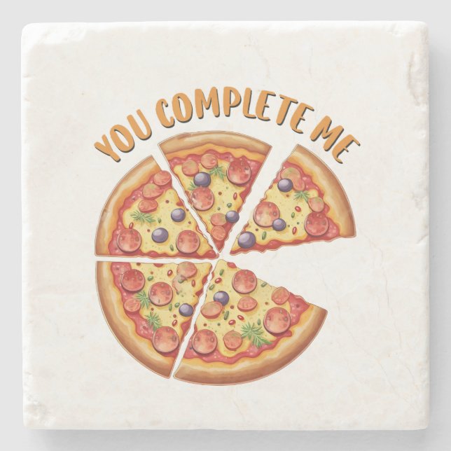 Valentine Gift Pizza You Complete Me Stone Coaster (Front)