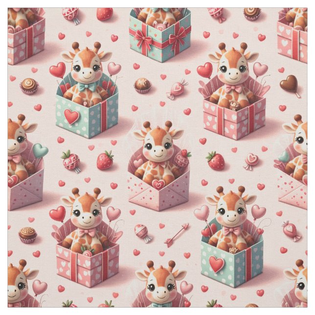 Valentine Giraffes in Gift Boxes Pattern Fabric (Swatch)