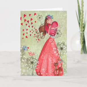 Valentine Girl Love Hearts Greeting Card