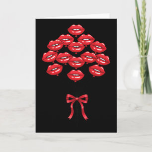 Valentine Glossy Red Lips Kiss Lloons Flower Bouqu Card