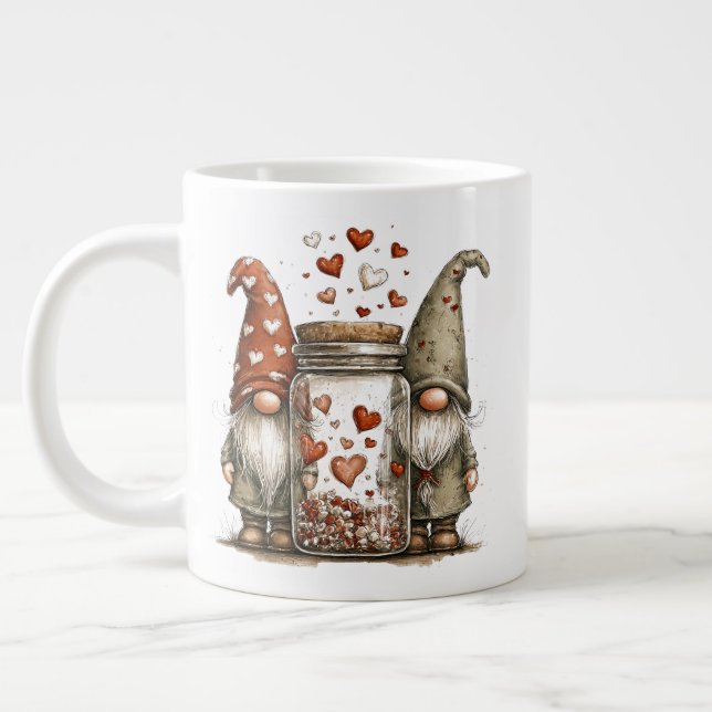 Valentine Gnome Coffee Mug – Cute Love Jar Design (Left)