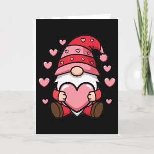 Valentine Gnome Holding Heart With Cute Hearts  Card