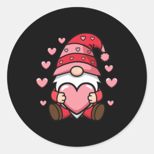 Valentine Gnome Holding Heart With Cute Hearts Classic Round Sticker