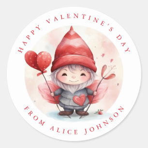 Valentine Gnome Personalised Name Round Stickers
