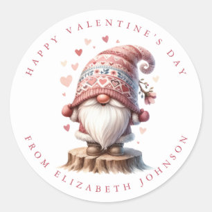 Valentine Gnome Personalised Name Round Stickers