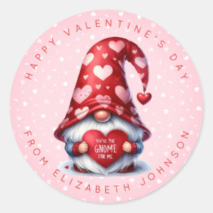 Valentine Gnome Personalised Name Round Stickers