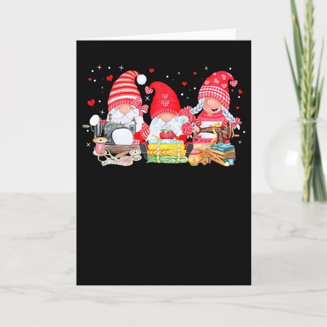Valentine Gnome Quilting Sewing Seamstress Women M Card (Front)
