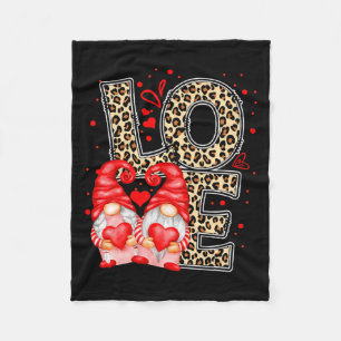 Valentine Gnomes Heart Valentines Day Gnome Leopa Fleece Blanket