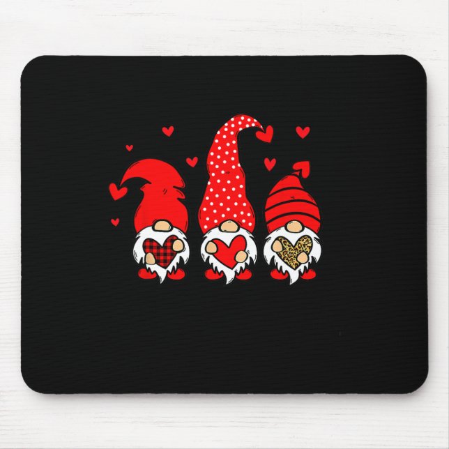 Valentine Gnomes Holding Heart Leopard Happy Valen Mouse Pad (Front)