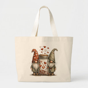 Valentine Gnomes With A Jar of LOVE Large Tote Bag