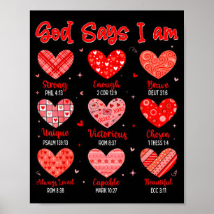 Valentine god says i am heart christian bible vers poster