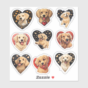 Valentine Golden Retriever Dog set of 9 stickers