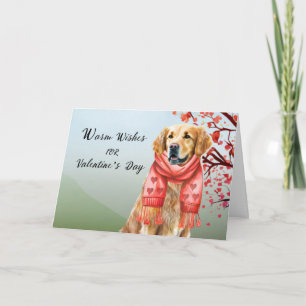 Valentine Golden Retriever Dog Wearing Heart Scarf Card