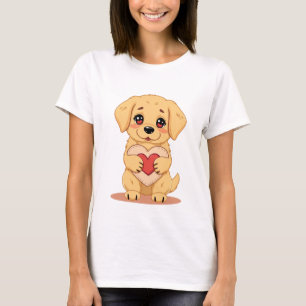 Valentine Golden Retriever Holding Heart T-Shirt