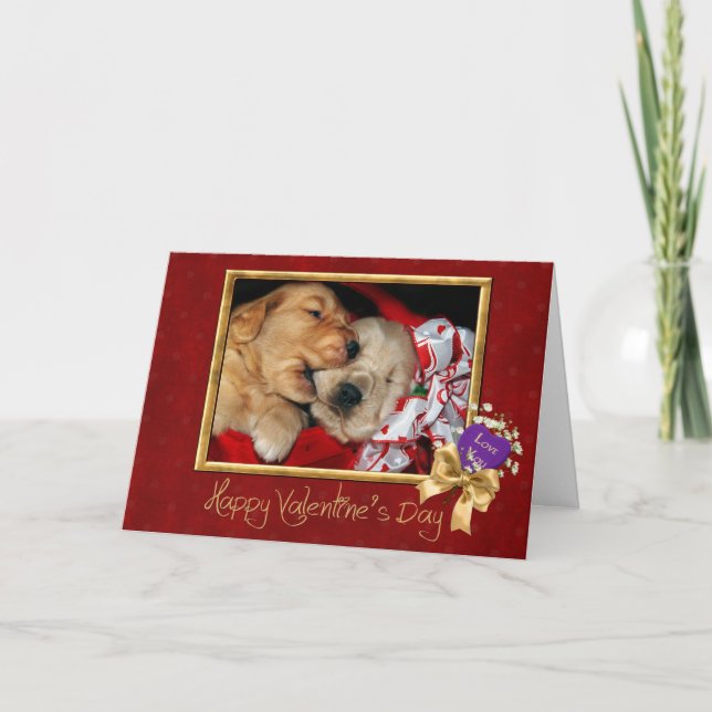 Valentine Golden Retriever Puppies  Holiday Card (Front)