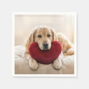 Valentine Golden Retriever with Heart Pillow Napkin