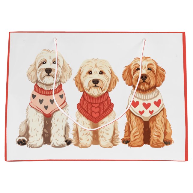Valentine Goldendoodle Dogs Large Gift Bag (Front)