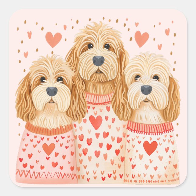 Valentine Goldendoodle Dogs Square Sticker (Front)