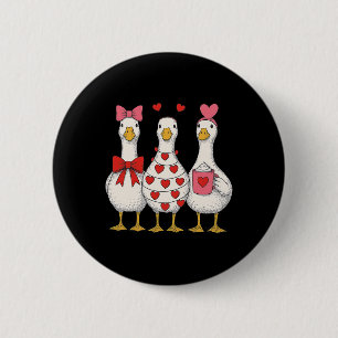 Valentine Goose Cute Heart Love Trio 6 Cm Round Badge