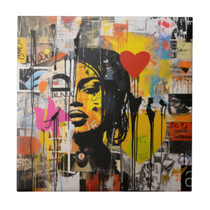 Valentine Graffiti Grunge Art Print Tile