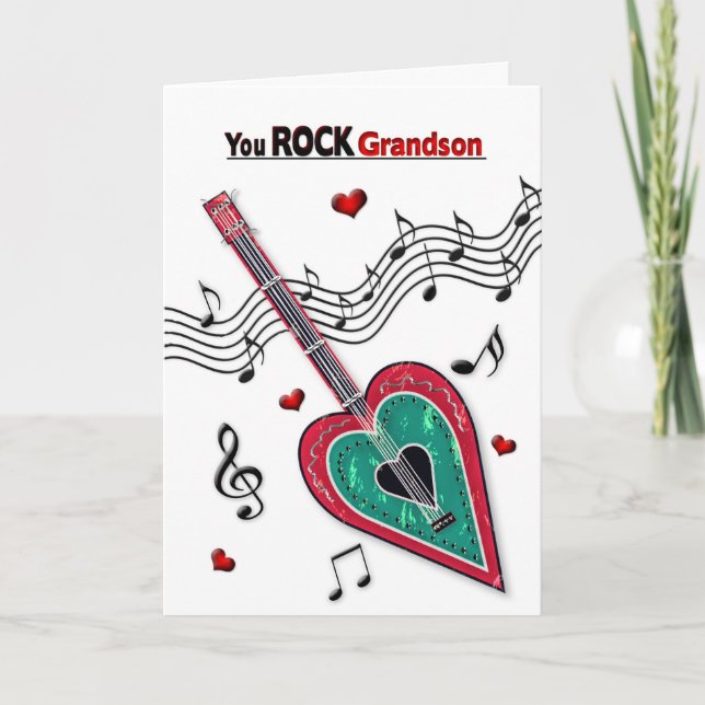 Valentine Grandson Heart Guitar Music Holiday Card (Front)