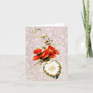 Valentine Greeting- Vintage Valentine Pink Roses Holiday Card