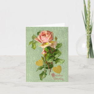 Valentine Greeting- Vintage Valentine Pink Roses Holiday Card
