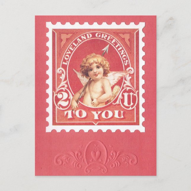 Valentine Greetings Cupid Red Stamp  Postcard (Front)