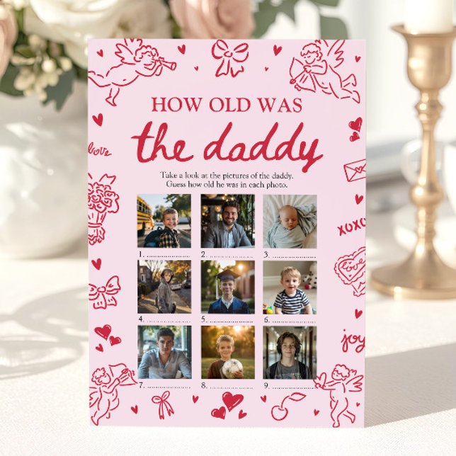 Valentine Hand Drawn How Old Was The Daddy Game Invitation (Valentine Hand Drawn How Old Was The Daddy Game)